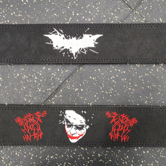 Joker embroidery powerlifting belt with bat symbol and clown face design.