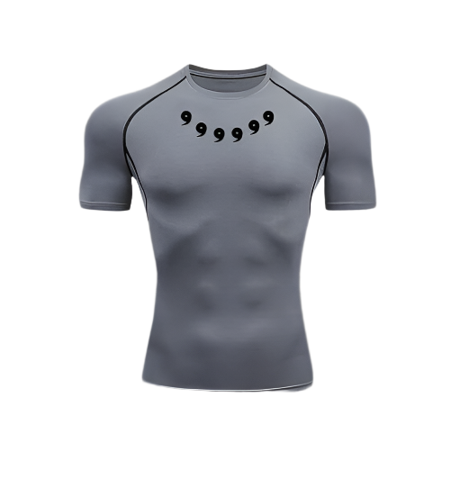 Gray Naruto compression shirt short with sweat-wicking fabric and premium quality.