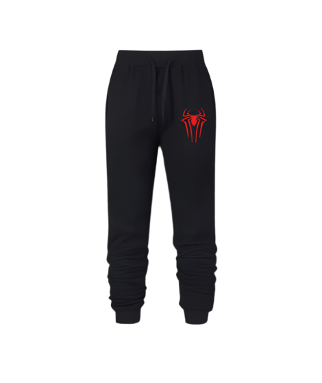 Spiderman 2002 sweatpants with red logo, elastic waistband, and side pockets.