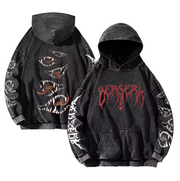 Black Berserk hoodie with striking graphic design, ideal for intense workouts.