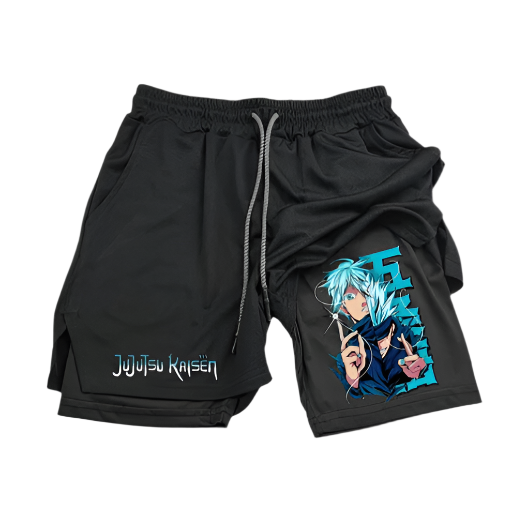 Jujutsu Kaisen Compression Shorts with anime design, superior muscle support, moisture-wicking fabric, stylish athletic wear.