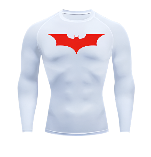 Bat Black/White compression shirt with red bat logo.