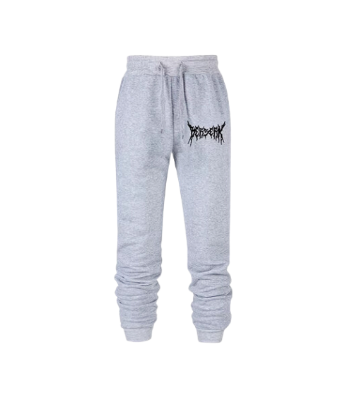 Gray Berserk sweatpants with an adjustable waistband and Bedroom Berserk logo.