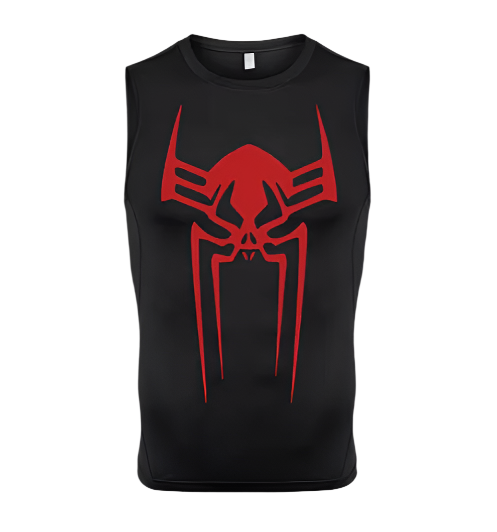 black tank top with red futuristic spider design