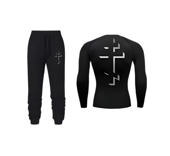 Cristian Sweatpants and Compression Shirt set for fitness, featuring moisture-wicking fabric and adjustable fit.