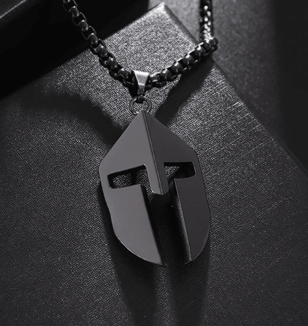 Stainless steel Sparta Necklace with Spartan helmet design for gym enthusiasts.