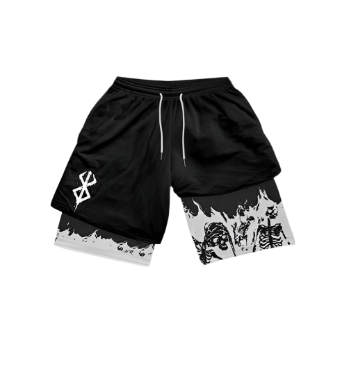 Berserk Compression Shorts with sweat-wicking tech and polyester/spandex fabric.