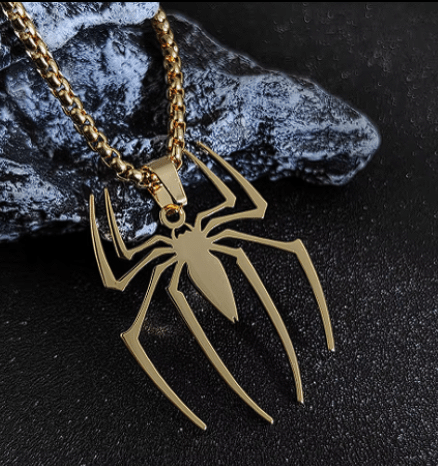 Spider Necklace in gold, stainless steel accessory for Spider-Man fans.