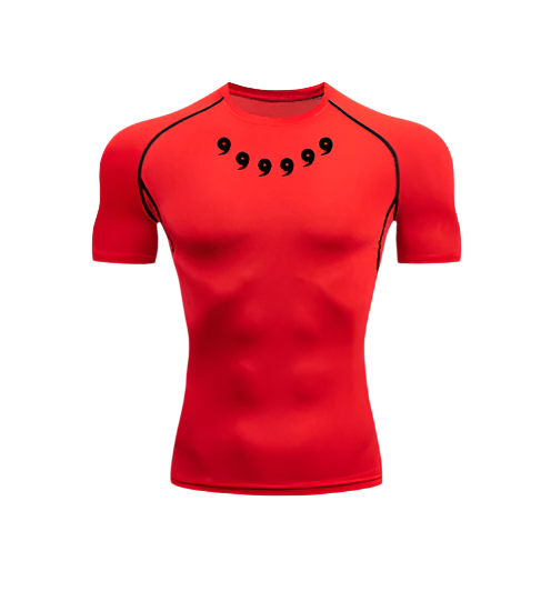 Naruto Compression Shirt Short in red, featuring sweat-wicking technology.