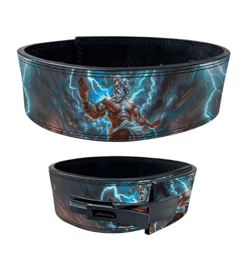 Warriorgearr™ Cowhide Lever Belt Zeus with durable cowhide leather and vibrant Zeus design