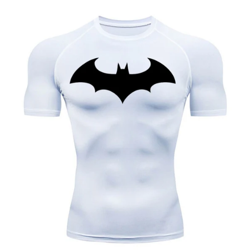 Arkham Detective Compression Shirt with superhero logo for sportswear.