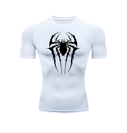 Spider V2 Compression Shirt Short with spider-themed design, white background