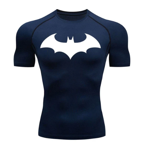 Arkham Detective Compression Shirt with hero logo, high-performance sportswear for muscle protection and comfort.