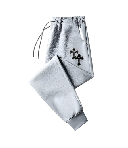 Cristian Sweatpants in silver, featuring a modern fit, elastic waistband, drawstring, and side pockets.