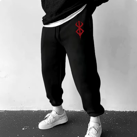 Berserk Sweatpants with Bedroom Berserk design, black joggers for gym and casual wear.