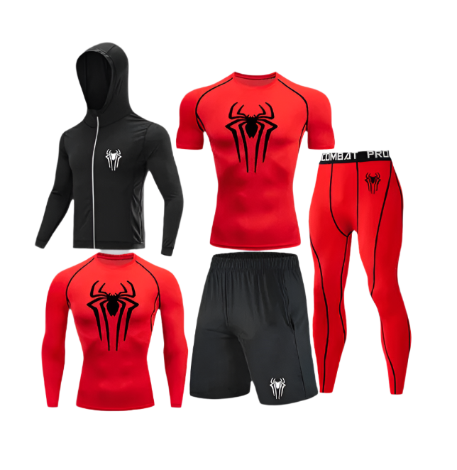 Spider Complete Compression set with breathable, sweat-wicking fabric for optimal comfort and style.