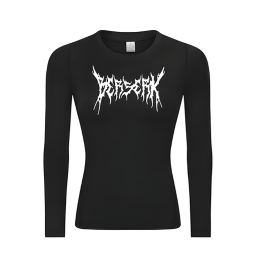 Black long-sleeve Berserk Woman's Compression Shirt V2 with white logo.