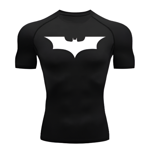 Dark Knight Compression Shirt with muscle stabilization and UV protection.