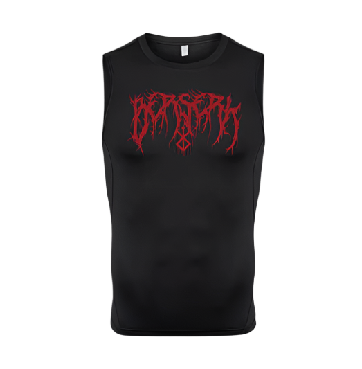 Berserk Compression Tank Top with red anime-inspired graphics on the chest, designed for workouts and casual wear.