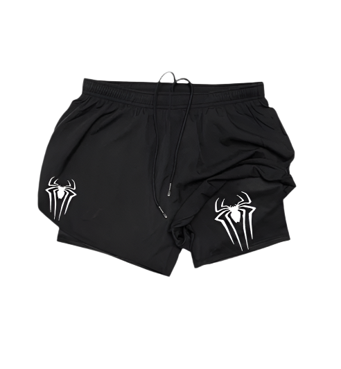 Spiderman Compression Shorts with sweat-wicking technology and polyester/spandex blend.