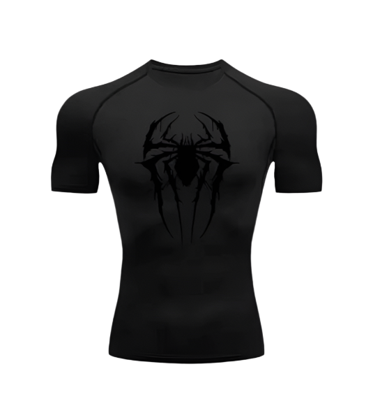 Black Spider V2 Compression Shirt Short with spider-themed design.